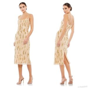 Mac Duggal Beaded Spaghetti Strap Midi Slip Dress